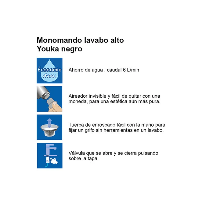 Monomando lavabo YOUKA ALTO