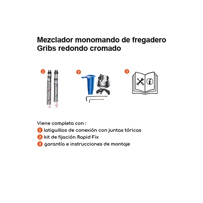 Monomando fregadero redondo GRIBS RAPIDFIX - Fijación por la parte superior
