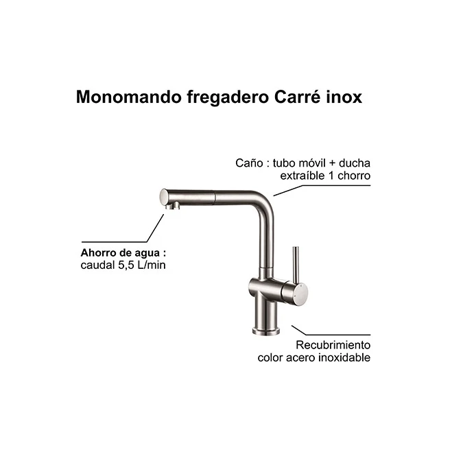 Monomando fregadero CUADRADO con ducha extraíble