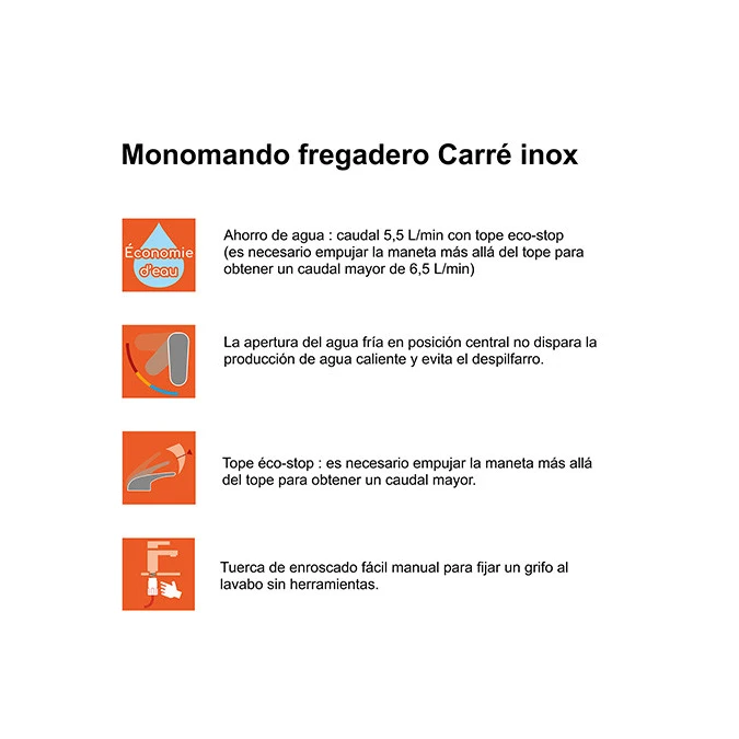 Monomando fregadero CUADRADO con ducha extraíble