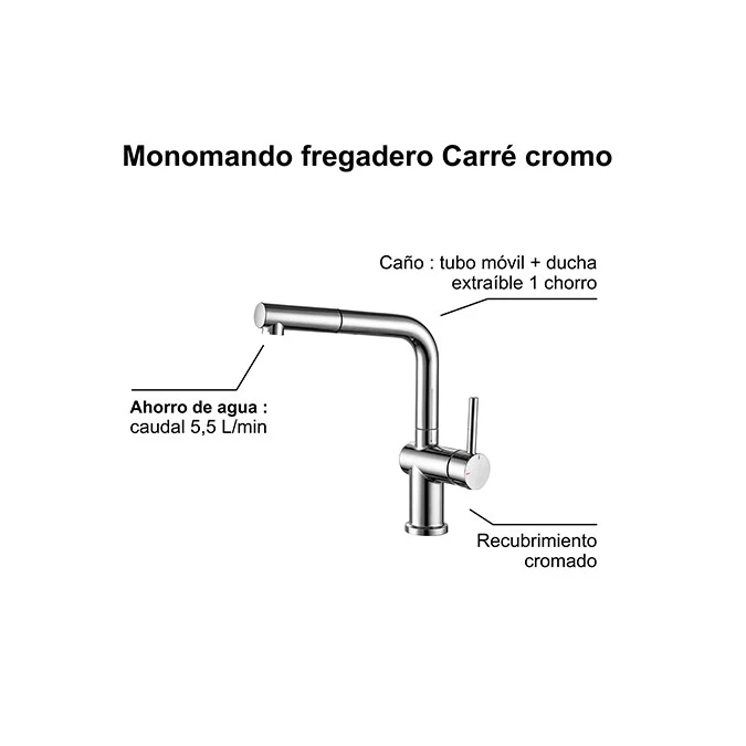 Monomando fregadero CUADRADO con ducha extraíble
