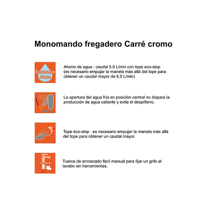 Monomando fregadero CUADRADO con ducha extraíble