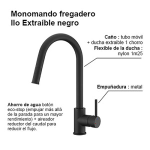Monomando fregadero ILO extraíble