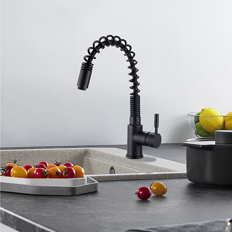 Grifo mezclador de fregadero negro con ducha extensible